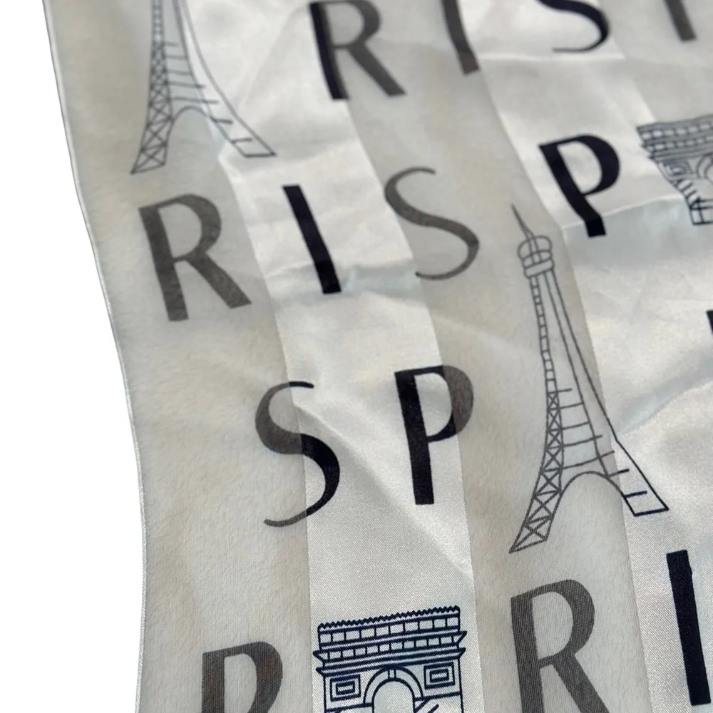 Women’s Scarf Eiffel Tower Print Navy Blue White Size 40 x 37.5”